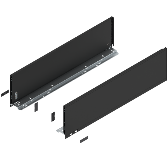 Laterală de sertar LEGRABOX, Înălţime C (177 mm), NL=650 mm, dreapta+stânga, pentru LEGRABOX pure, negru-carbon mat