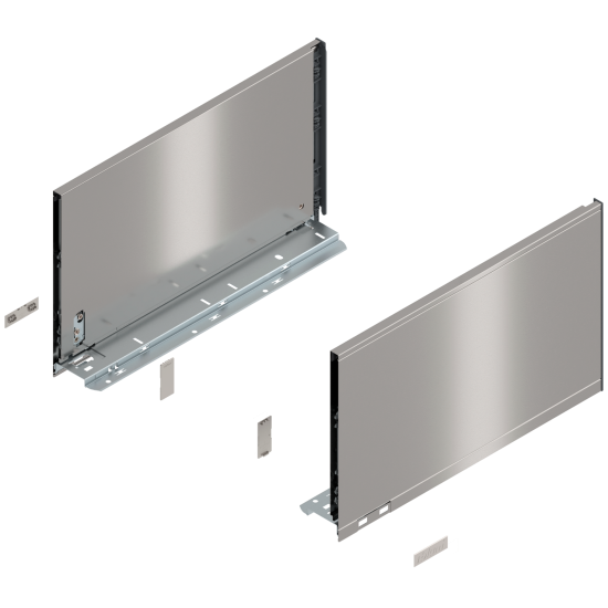 Laterală de sertar LEGRABOX, Înălţime F (241 mm), NL=400 mm, dreapta+stânga, pentru LEGRABOX pure, inox periat-lăcuit