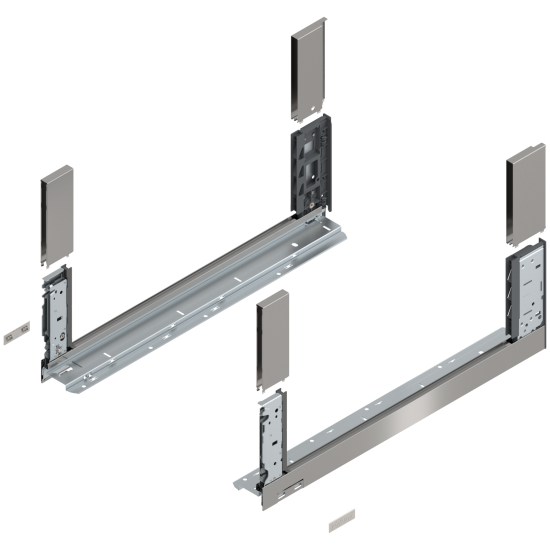 Laterală de sertar LEGRABOX free, Înălţime C (177 mm), NL=550 mm, dreapta+stânga, pentru LEGRABOX free, inox periat-lăcuit