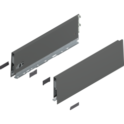 Laterală de sertar MERIVOBOX, Înălţime K (129 mm), NL=400 mm, dreapta+stânga, gri-orion mat