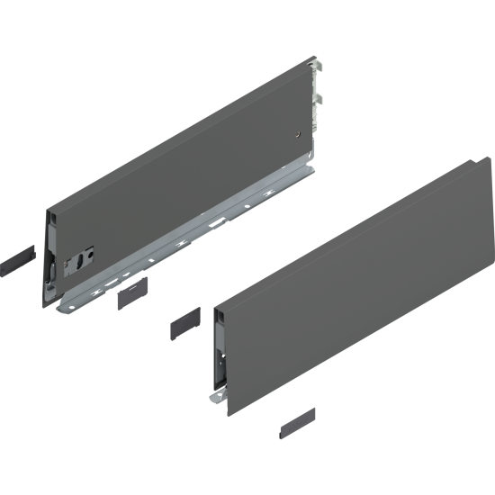 Laterală de sertar MERIVOBOX, Înălţime K (129 mm), NL=400 mm, dreapta+stânga, gri-orion mat