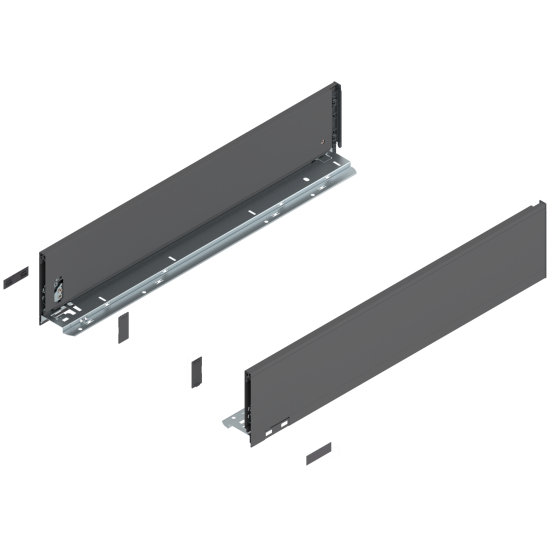 Laterală de sertar LEGRABOX, Înălţime K (128.5 mm), NL=600 mm, dreapta+stânga, pentru LEGRABOX pure, gri-orion mat