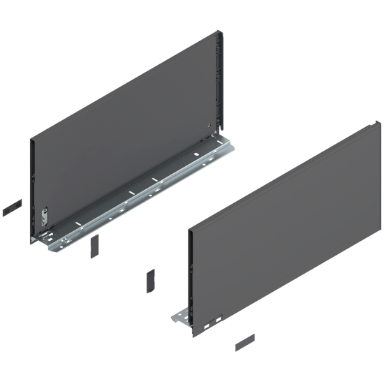 Laterală de sertar LEGRABOX, Înălţime F (241 mm), NL=500 mm, dreapta+stânga, pentru LEGRABOX pure, gri-orion mat