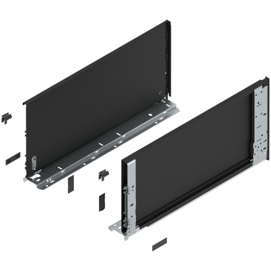Laterală de sertar LEGRABOX (interior), Înălţime F (241 mm), NL=500 mm, dreapta+stânga, pentru LEGRABOX pure, negru-carbon mat