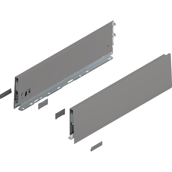 Laterală de sertar MERIVOBOX, Înălţime K (129 mm), NL=450 mm, dreapta+stânga, gri indiu mat