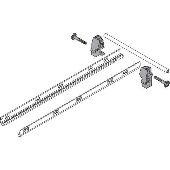 TANDEMBOX Mecanism de stabilizare laterală (construibil în sus), NL=500 mm, KB=1200 mm, Extensie totală, Sertar/extragere cu front înalt, R7037 gri închis