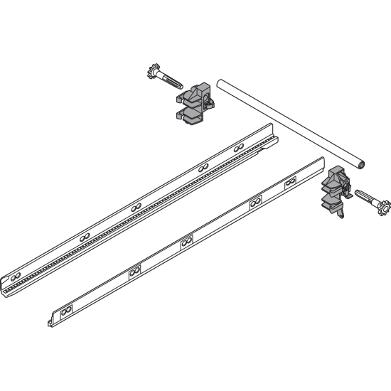 TANDEMBOX Mecanism de stabilizare laterală (construibil în sus), NL=550 mm, KB=1200 mm, Extensie totală, Sertar/extragere cu front înalt, R7037 gri închis