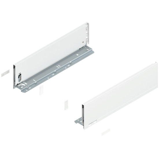 Laterală de sertar LEGRABOX, Înălţime K (128.5 mm), NL=450 mm, dreapta+stânga, pentru LEGRABOX pure, alb-mătase mat