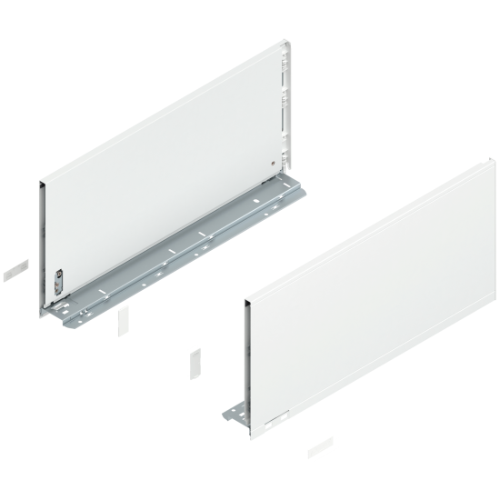 Laterală de sertar LEGRABOX, Înălţime F (241 mm), NL=500 mm, dreapta+stânga, pentru LEGRABOX pure, alb-mătase mat