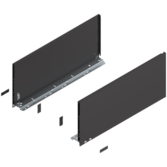Laterală de sertar LEGRABOX, Înălţime F (241 mm), NL=550 mm, dreapta+stânga, pentru LEGRABOX pure, negru-terra mat