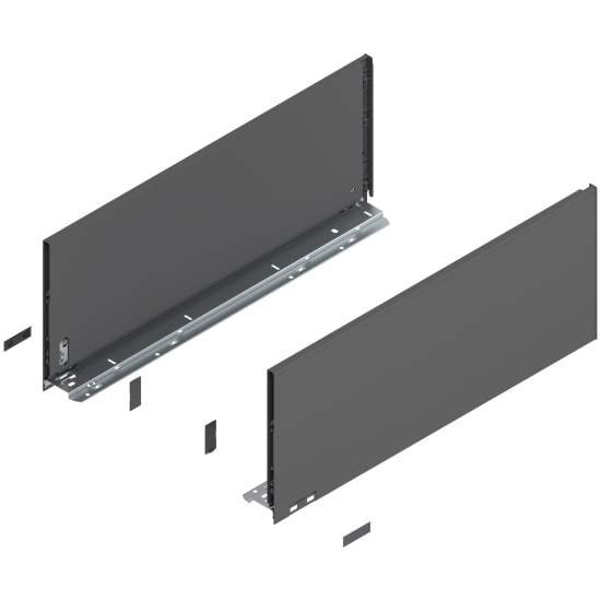 Laterală de sertar LEGRABOX, Înălţime F (241 mm), NL=600 mm, dreapta+stânga, pentru LEGRABOX pure, gri-orion mat