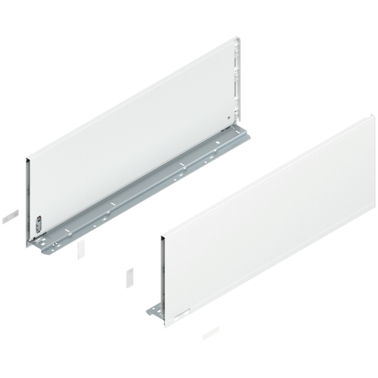 Laterală de sertar LEGRABOX, Înălţime F (241 mm), NL=650 mm, dreapta+stânga, pentru LEGRABOX pure, alb-mătase mat