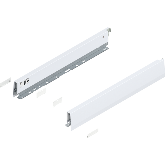 Laterală de sertar MERIVOBOX, Înălţime N (68.5 mm), NL=450 mm, dreapta+stânga, alb-mătase mat