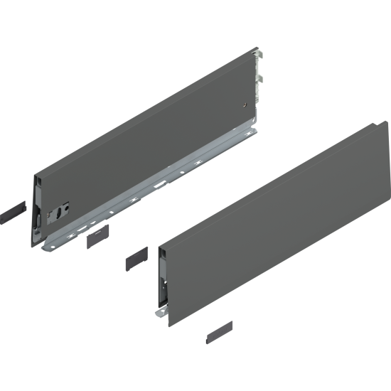 Laterală de sertar MERIVOBOX, Înălţime K (129 mm), NL=450 mm, dreapta+stânga, gri-orion mat